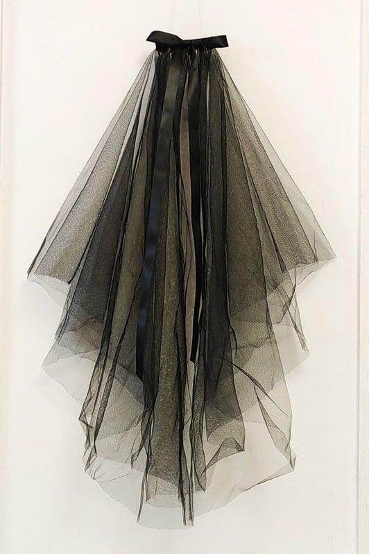 Two-tier Cut Edge Tulle Elbow Veils with Bow CV0390 - COCOMELODY